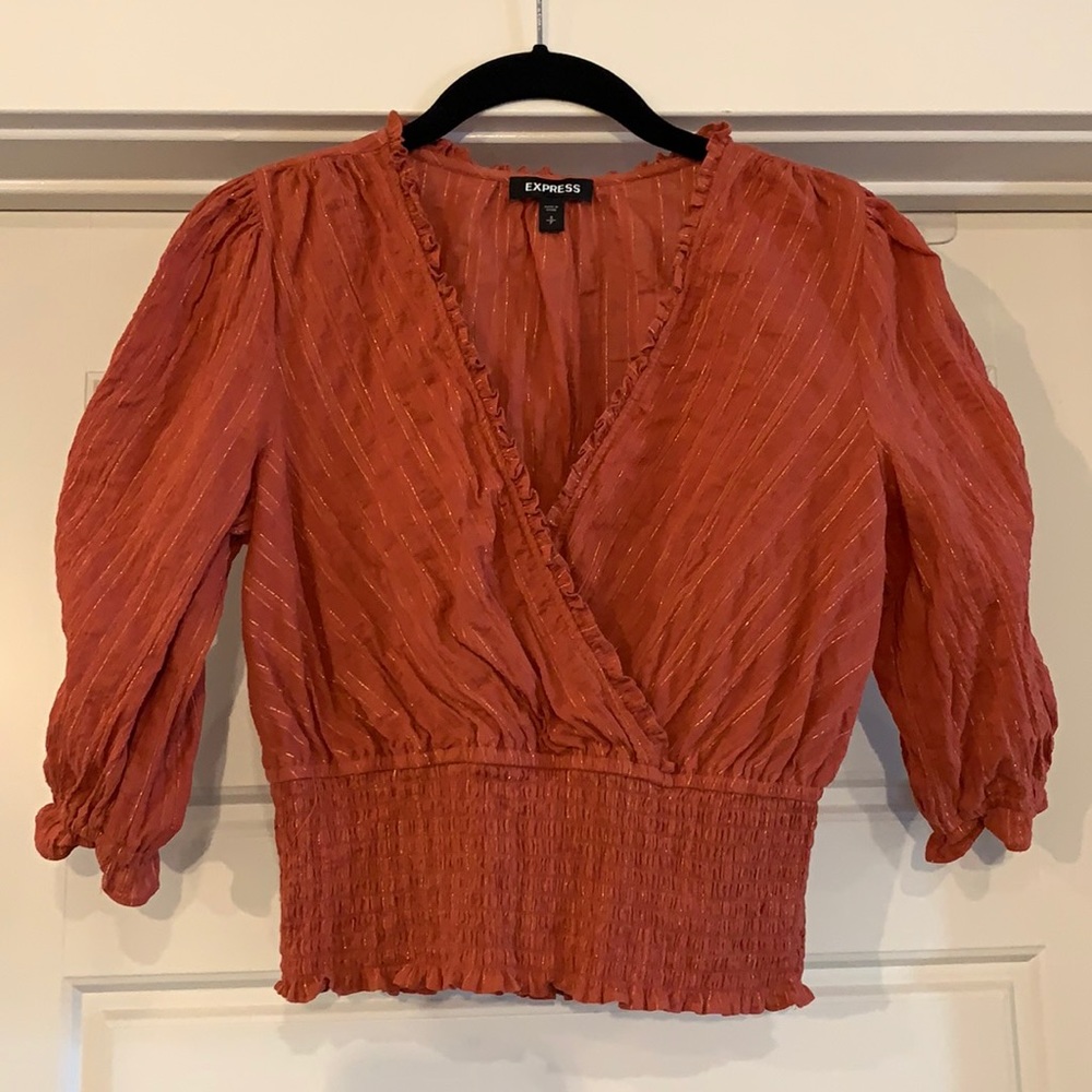 Express Orange V-neck Cinch Waist Crop Top!
